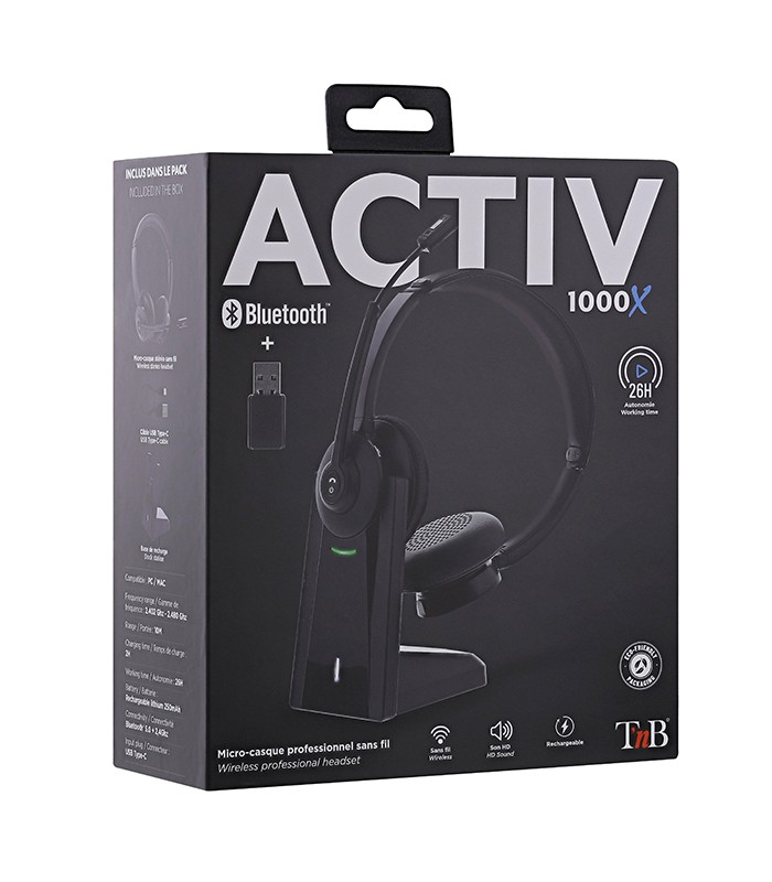 Micro casque sans fil + Bluetooth® TNB 2,4GHz avec base de recharge
