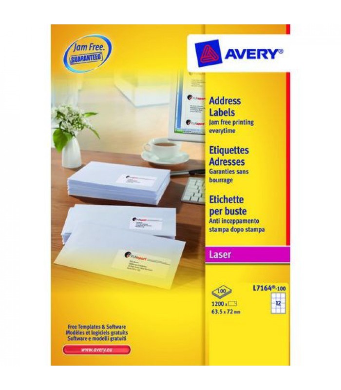 Etiquettes adhésives adresses laser 63.5x72mm -100 f=1200 R.L7164-100