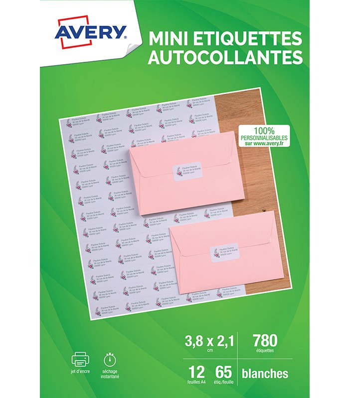 Etiquettes adhésives jet encre38.1x21.2mm-12f=780 ét. R.J8651-12 