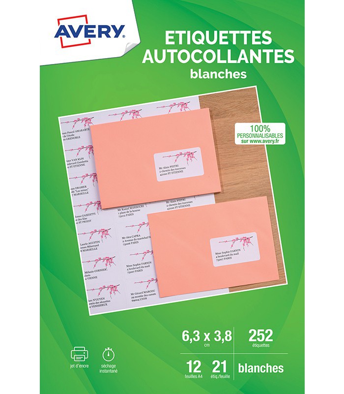 Etiquettes adhésives jet encre 63.5x38.1mm - 12f=252 ét. R.J8160-12