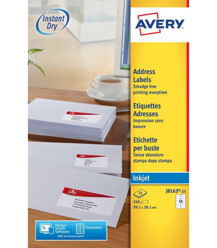 Etiquettes adhésives jet encre  99.1x38.1mm -25 f=350 ét.R.J8163-25