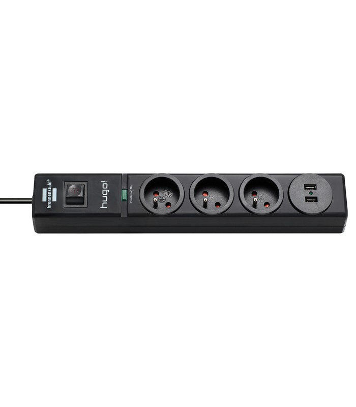 Multiprise 3 prises 2 USB + interr. HUGO 2m noire R.1150611503 
