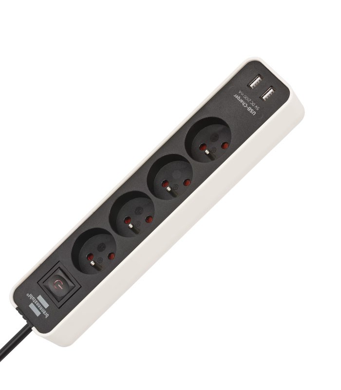 Multiprise 4prises 2 USB+interr ECOLOR 1,5m noire/blanc R1153241026 X