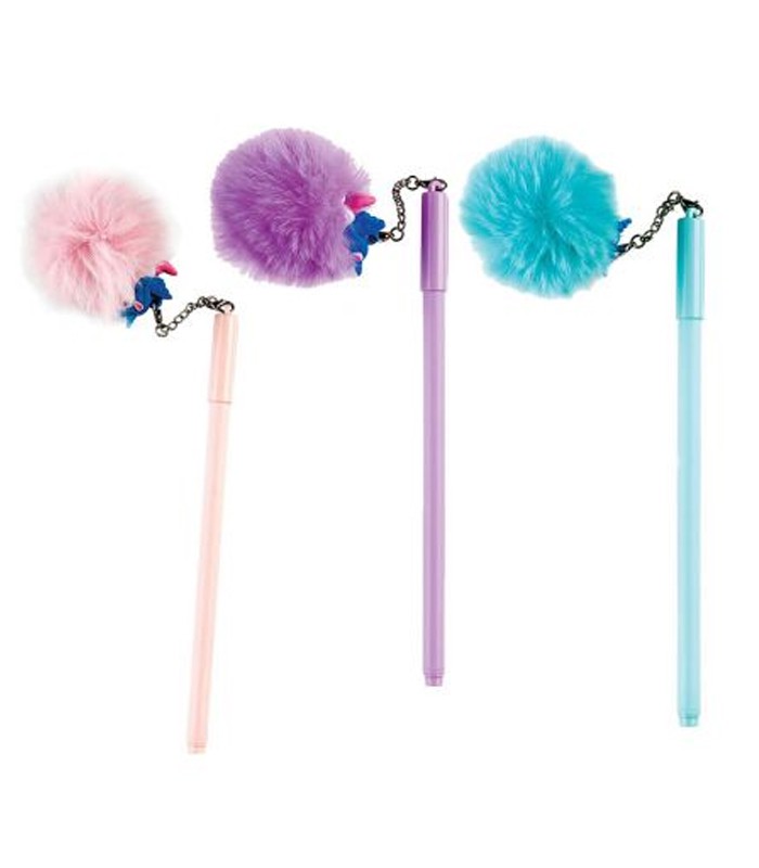Stylo bille bleu fantaisie licorne pompon R.80790