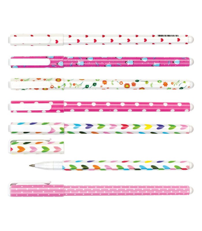 Stylo bille 0.7mm bleu motifs assortis roses R.80700