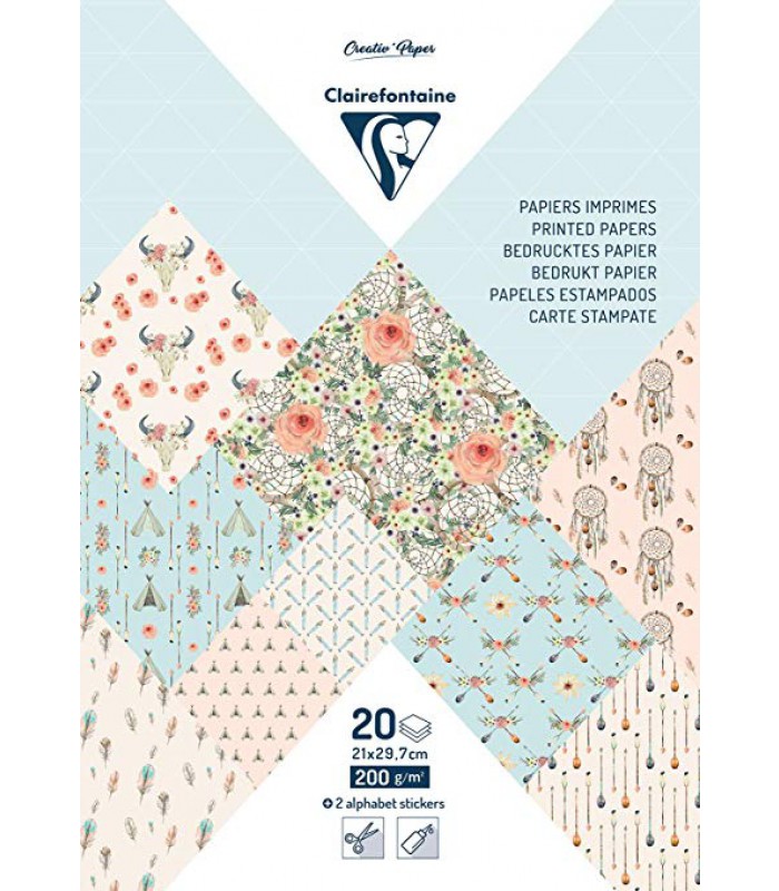 Bloc papier imprimés A4 bohème chic bleu pqt de 20 R.95270CXXX