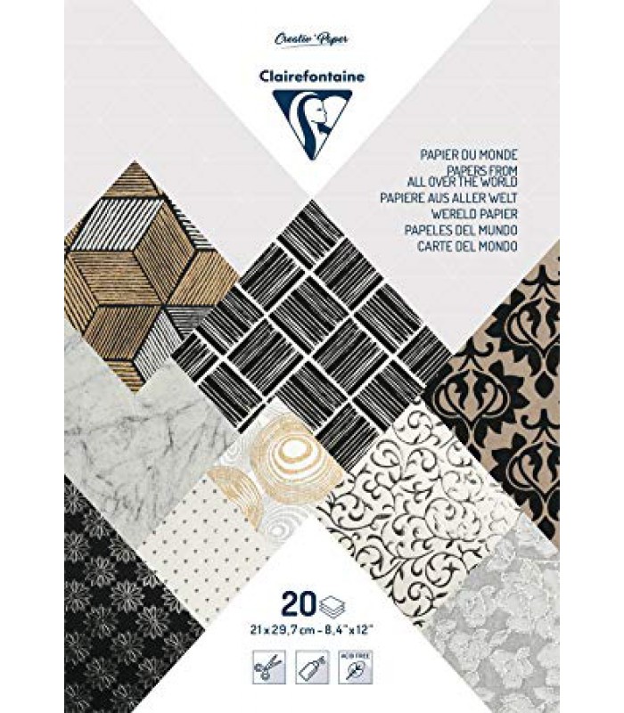 Bloc papier encollé A4 du monde imprimé blanc/noir paquet20 R.95098XX