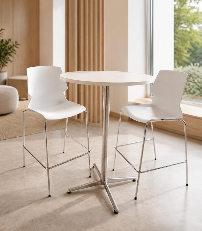 Table mange debout Ø80 H110 cm ronde MTH110 blanche pied chromé 