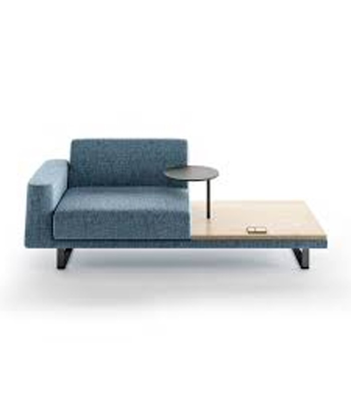 Canapé AVANA acc. droit table gauche tissu bordeau pieds gris ombre 
