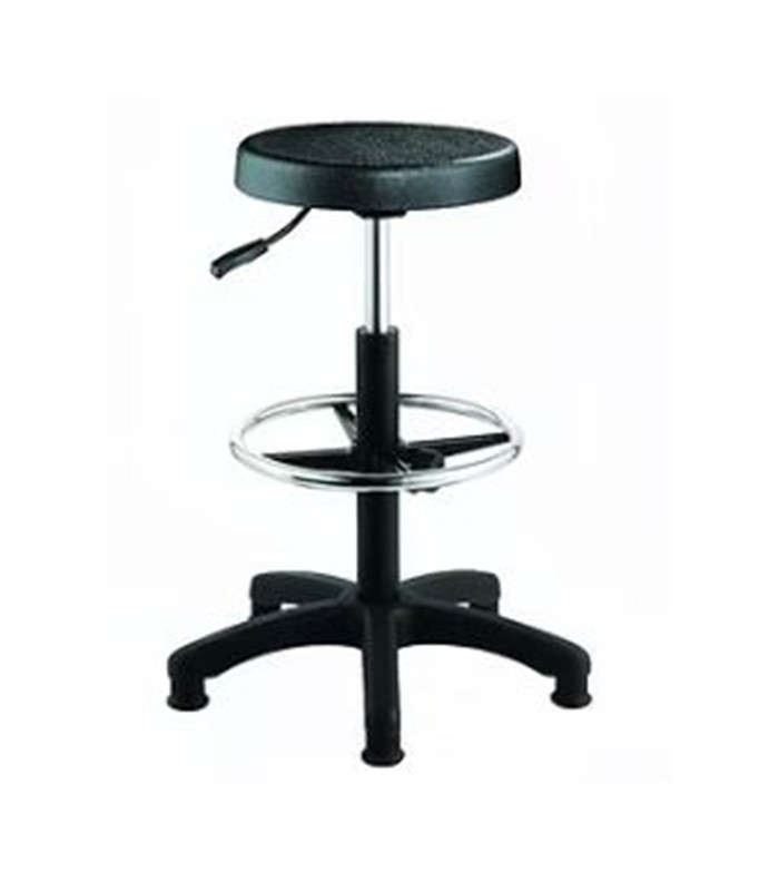 Tabouret atelier CIRCLE STOOL plastique noir repose-pied pied roul. 