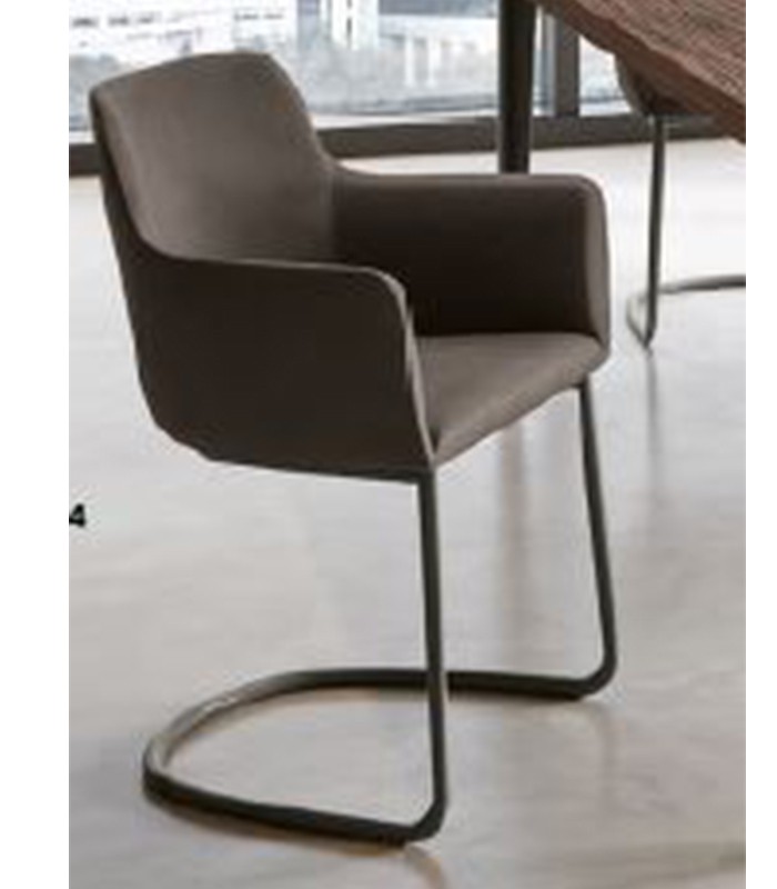 Chaise visiteur tissu beige foncé pied luge chromé