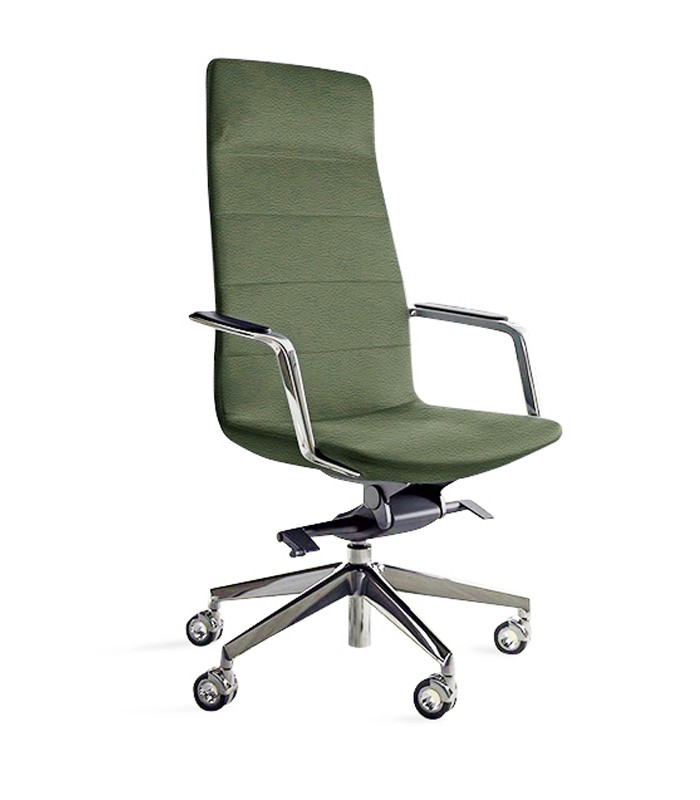 Fauteuil direction DIESIS doss. haut simili cuir vert foncé roulettes