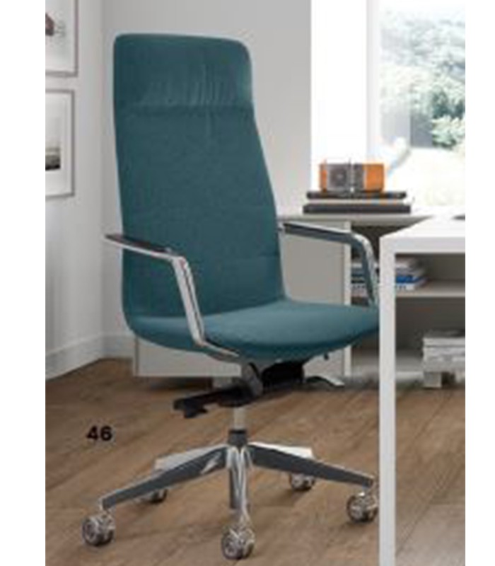 Fauteuil direction DIESIS doss. haut simili cuir bleu paon roulettes