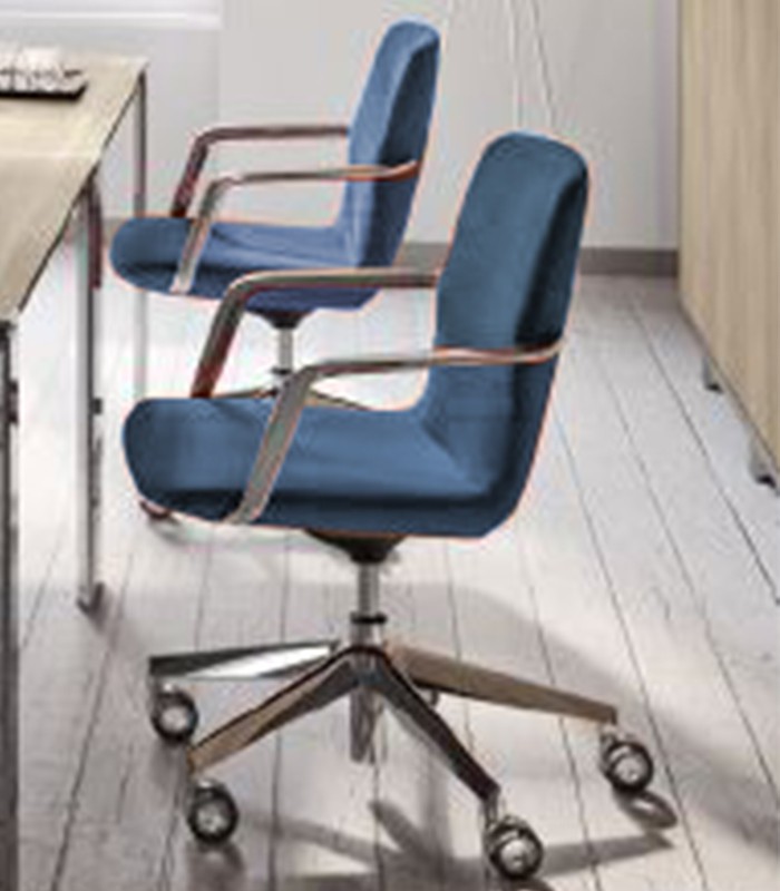 Fauteuil visiteur DIESIS simili cuir bleu paon roulettes
