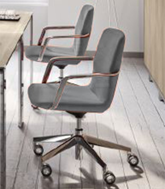 Fauteuil visiteur DIESIS simili cuir gris roulettes