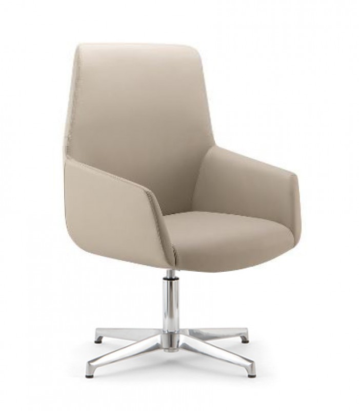 Fauteuil visiteur DUNE pied étoile branche cuir beige 