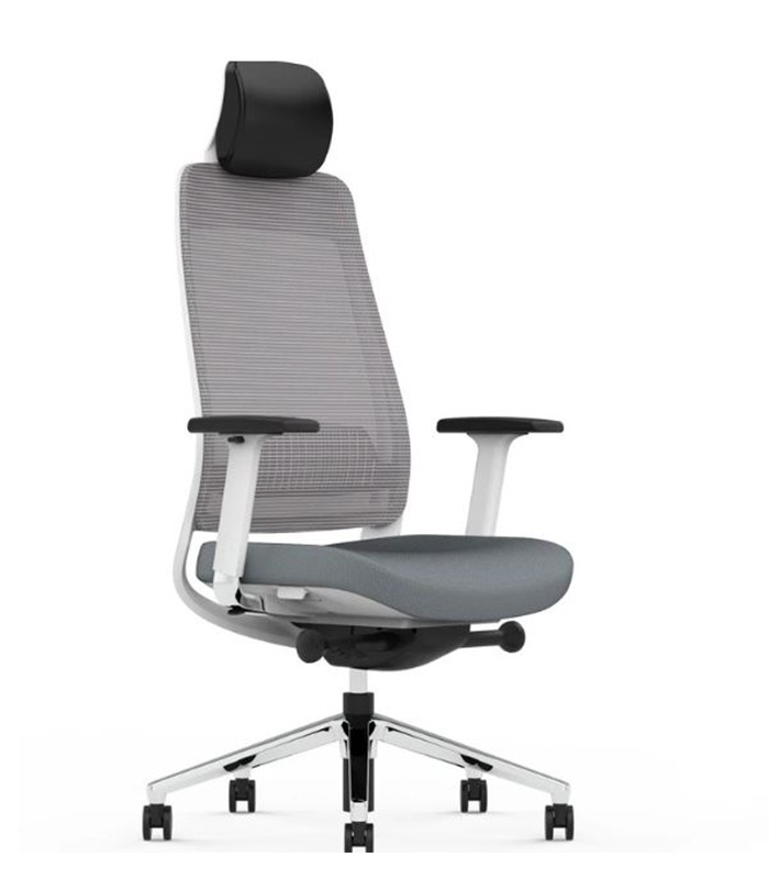 Fauteuil manager FILO MESH WHITE H dossier résille assise tissu gris