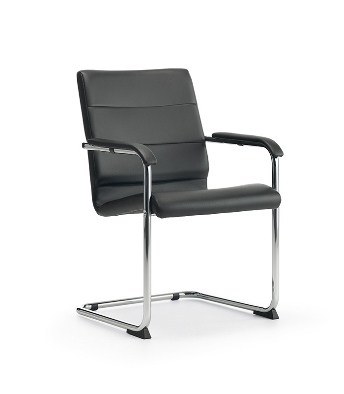 Fauteuil visiteur IRIS pied luge simili cuir noir 