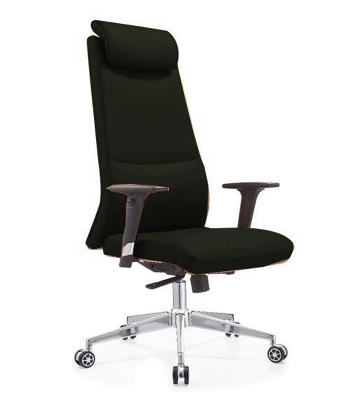 Fauteuil direction LEO dossier haut pied roulettes simili cuir noir 