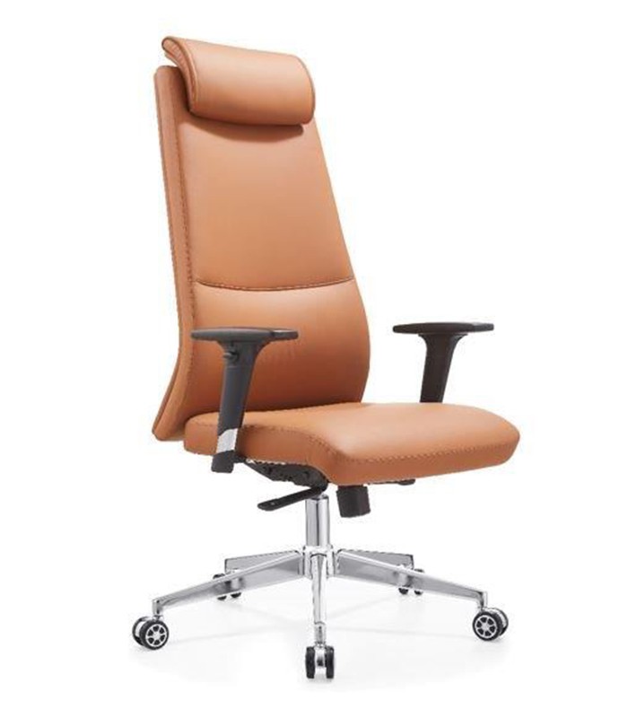 Fauteuil direction LEO dossier haut simili cuir marron pied roulettes
