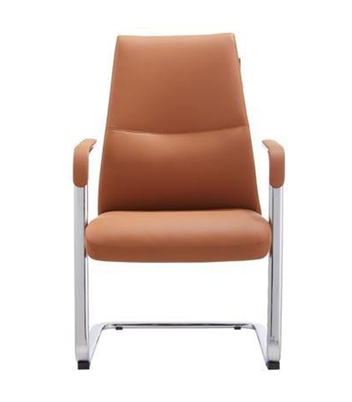 Fauteuil visiteur LEO V pied luge simili cuir marron