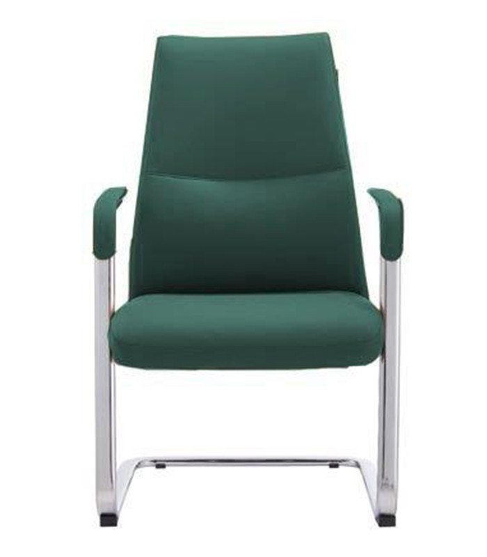Fauteuil visiteur LEO V simili cuir vert pied luge 