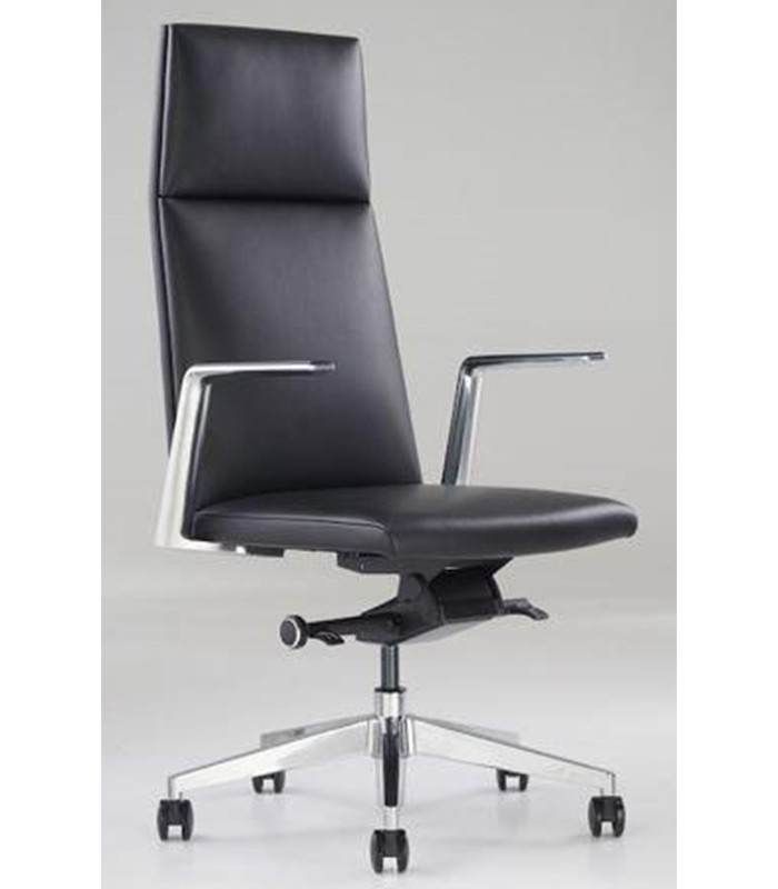 Fauteuil direction LUKA dossier haut pied roulettes cuir noir 