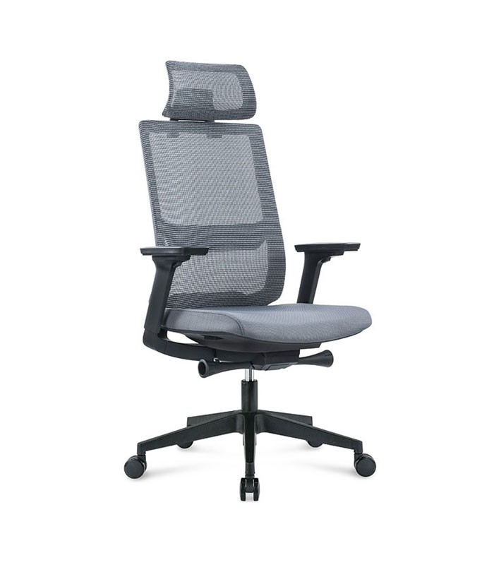 Fauteuil manager PAPAYA têtière dossier résille assise tissu noir