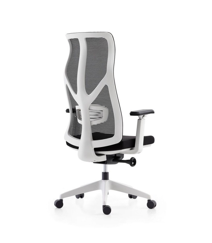 Fauteuil manager PRINCE dossier mesh gris assise tissu noir accoud