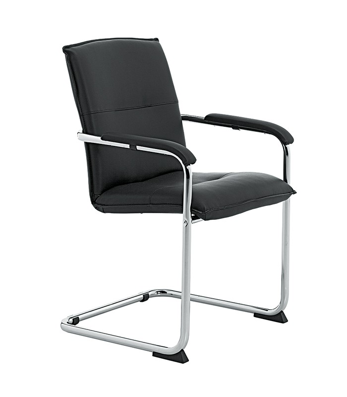 Fauteuil visiteur SILLA pied luge simili cuir noir 
