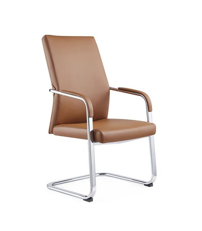 Fauteuil visiteur SWING V pieg luge simili cuir marron clair  XXX