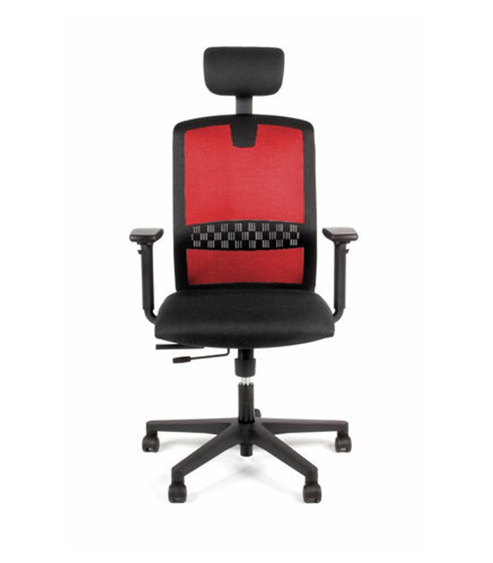 Fauteuil manager TEKNA accoud tétiêre résille rouge assise tissu noir