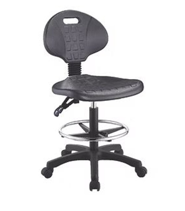 Tabouret atelier TULIP STOOL plastique noir av dos. repose-pied roul.