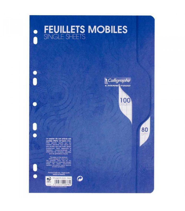 Feuillets mobiles seyès A4 - 100 feuilles 80g blanc R.2376C