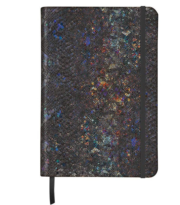 Carnet 14.8x21cm celeste lazer noir ligné cuir 144 pages R.400112C  X