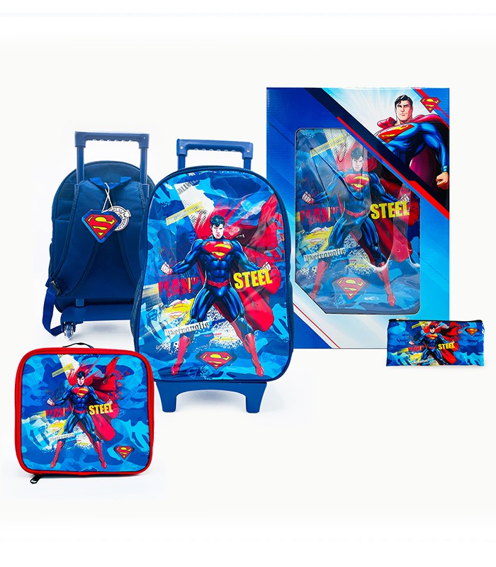 Trolley moyen modèle + sac goûter + trousse superman rouge R.MBS303R