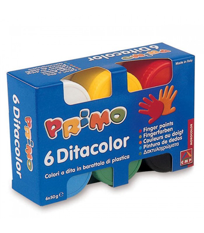 Gouache aux doigts boite de 6x50ml jaune rouge bleu noir vert blc