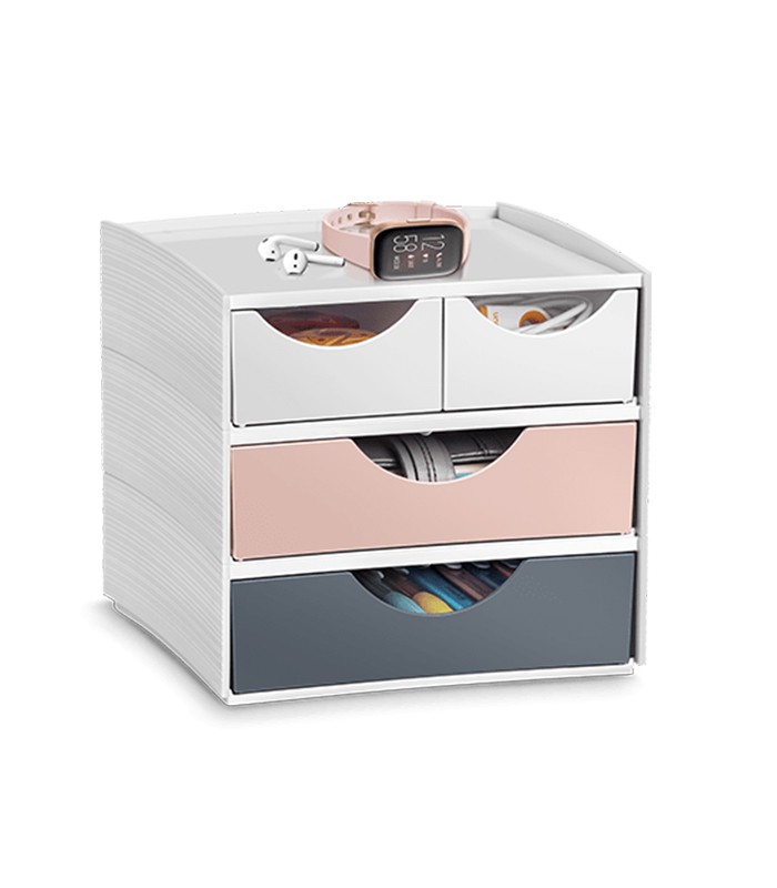 Caisson 4 tiroirs mini gamme Minéral blanc/rose/gris R.3-211Min XXX