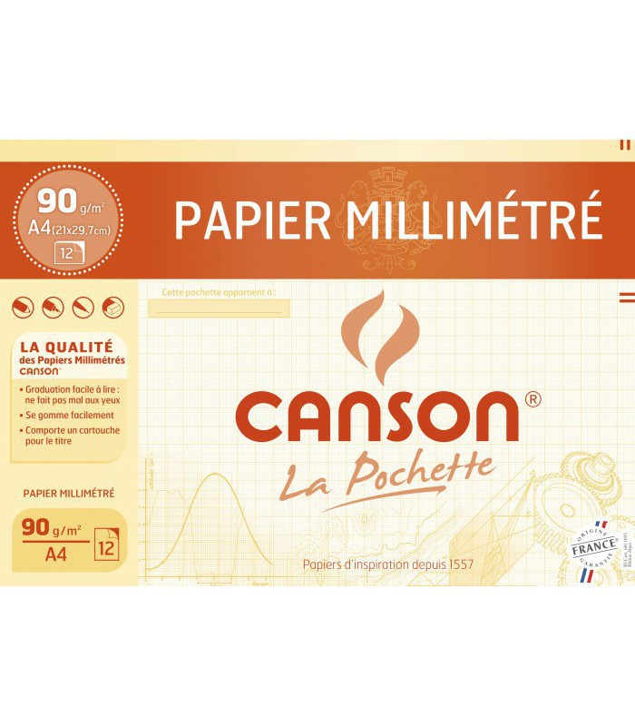 Papier millimétré bistre 21x29.7cm poch 12 feuilles 90g R.200067115