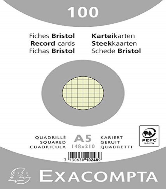 Bristol 14.8x21cm 205g quadrillé 5x5 vert pqt 100 feuilles R.10248E