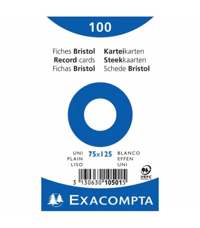 Bristol 7.5x12.5cm 205g uni blanc paquet de 100 feuilles R.1050