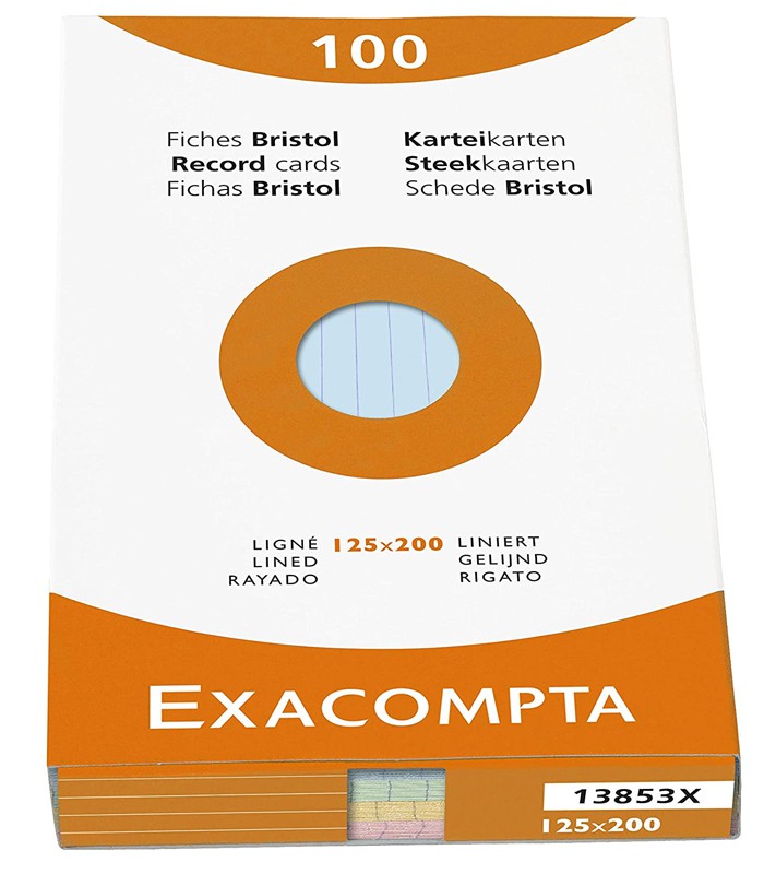 Bristol 12.5x20.0cm ligné couleurs assorties R.13853X