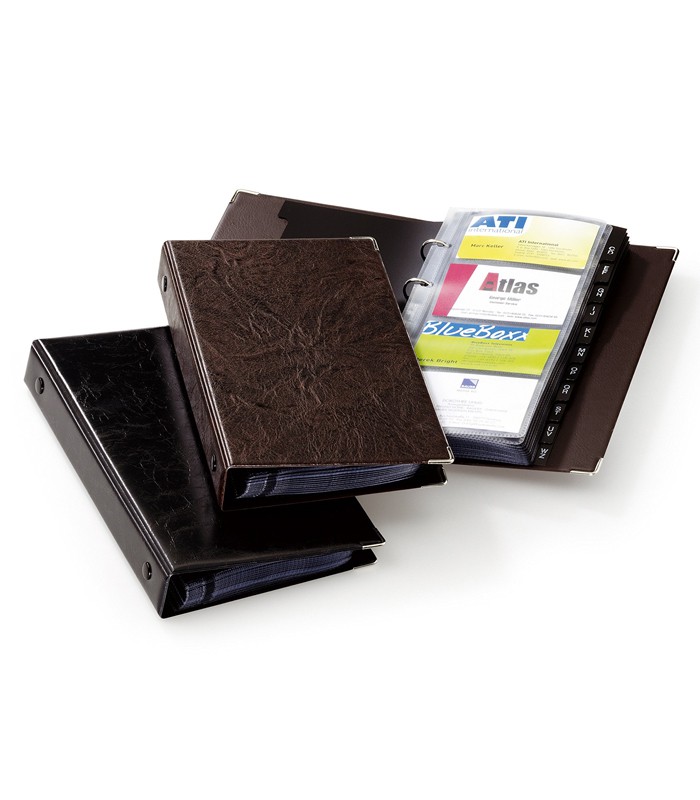 Porte-cartes de visite Visifix à anneaux 200 cartes marron R.238311