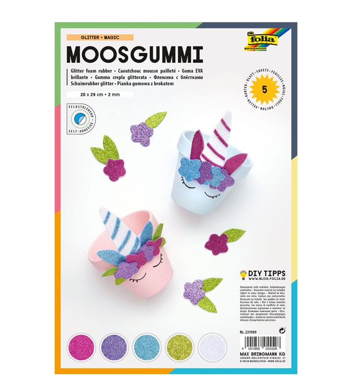Feuille mousse EVA à paillette A4 adhésive 5 feuilles magic R.231909