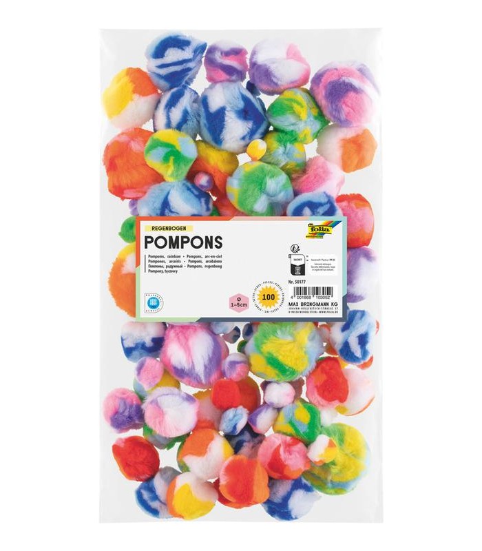 Pompons multi tailles rainbow 100 pièces  ass R.50177