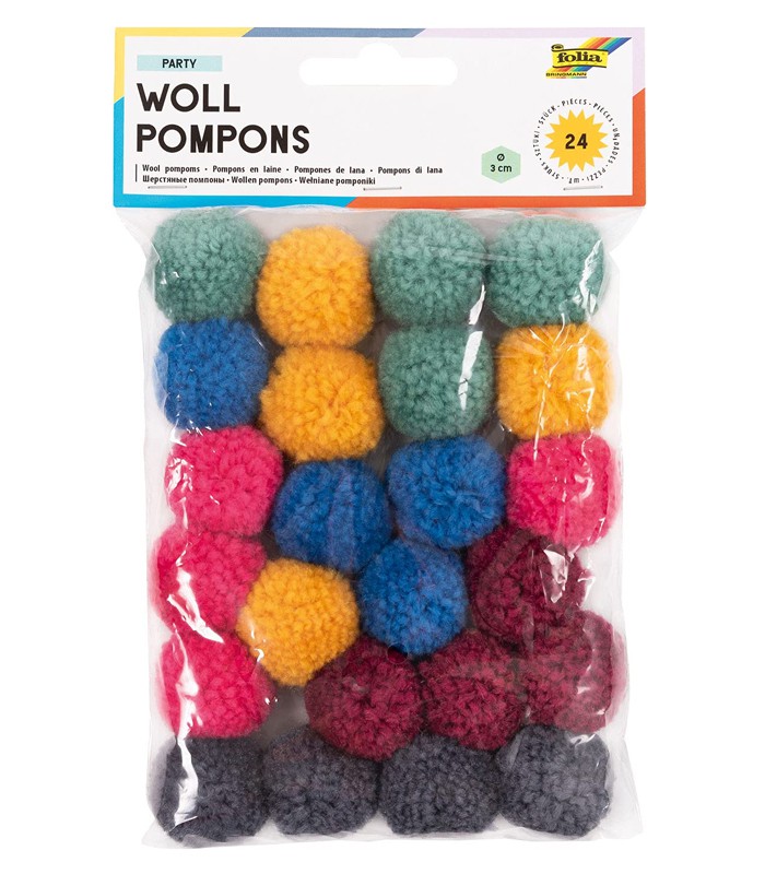 Pompons party multi tailles 24 pièces 3cm diamètre  ass R.50241