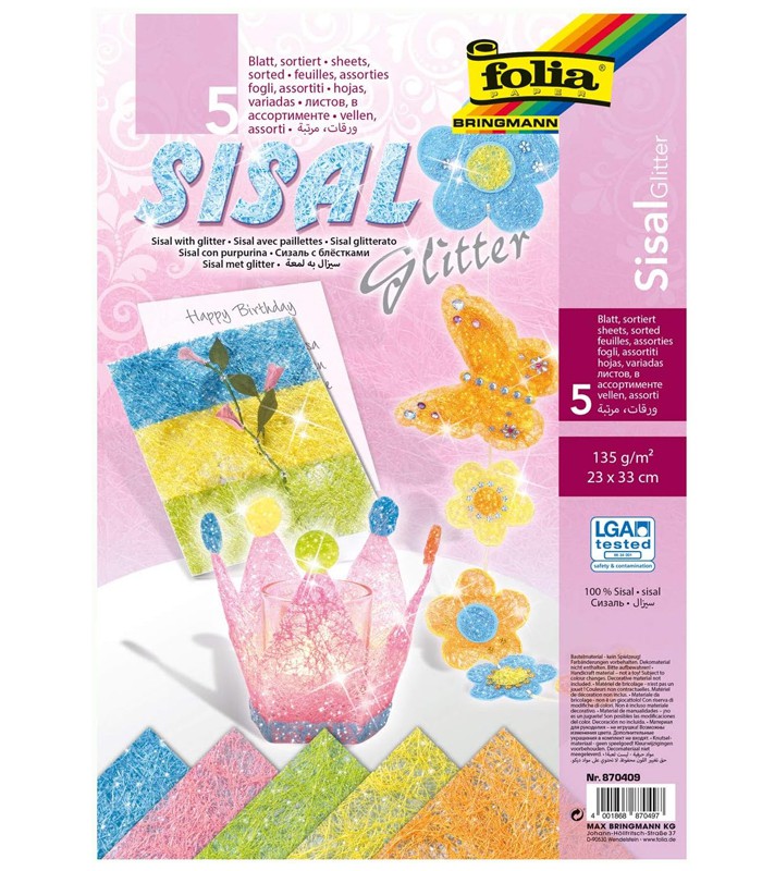 Papier soie en fibre 23x33cm 135g adhésifs 5 F ass pastel R.870409