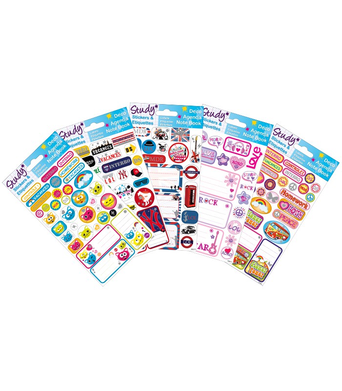 Etiquettes adhésives scolaire et stickers study assorti