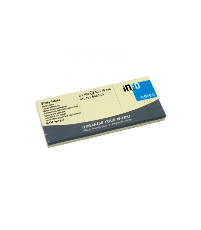 Note repositionnable 50x40mm 100 feuilles jaune paquet x3 R5653-01 XX