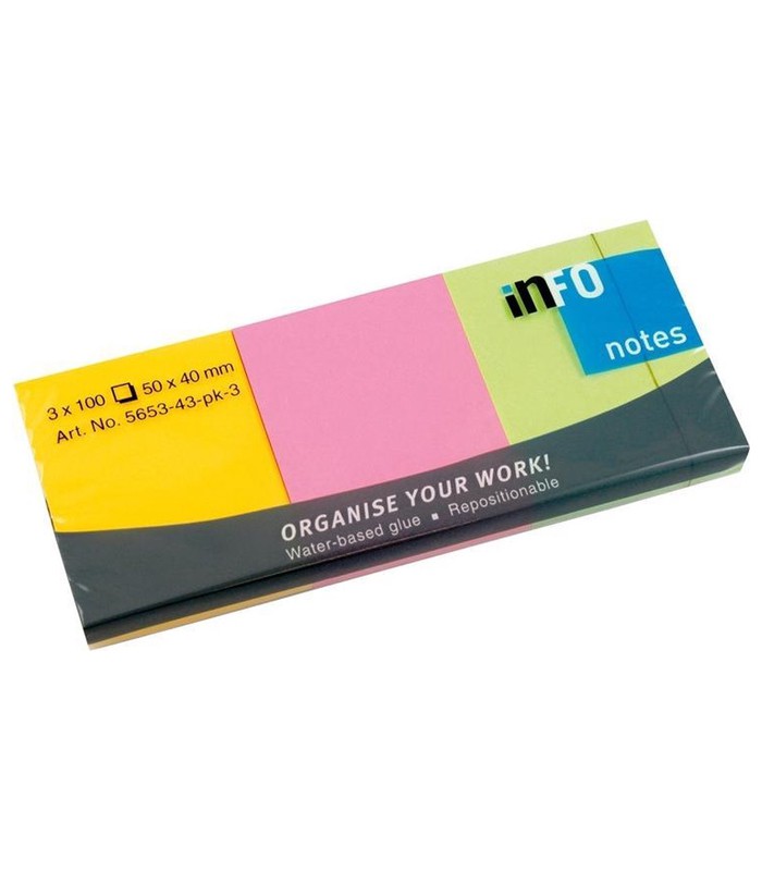 Note repositionnable 50x40mm 100 f brillant paquet x 3 R5653-43-PK3